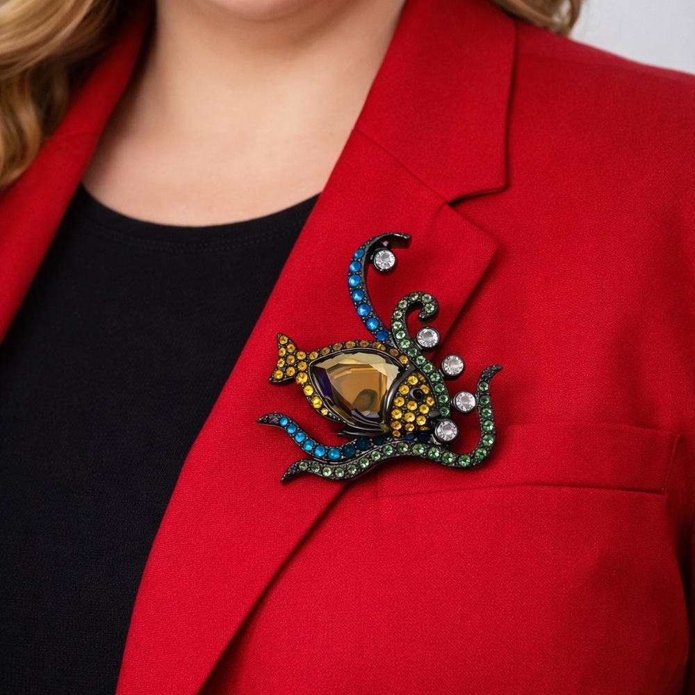 Fifth Avenue Collection Swarovski Crystal Octopus Brooch with Crystal Rhinestone